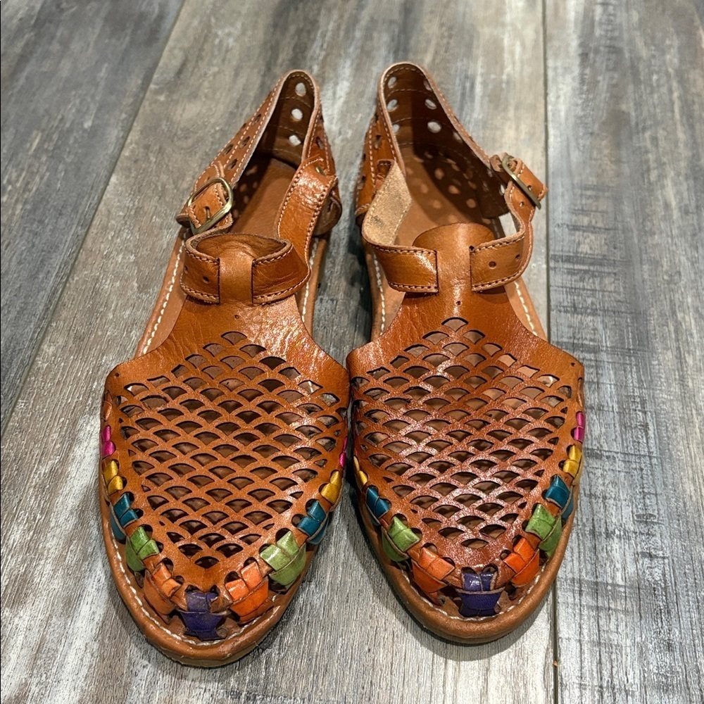 Women’s Mexican Huaraches Shoes Leather Loafer Brown size 8